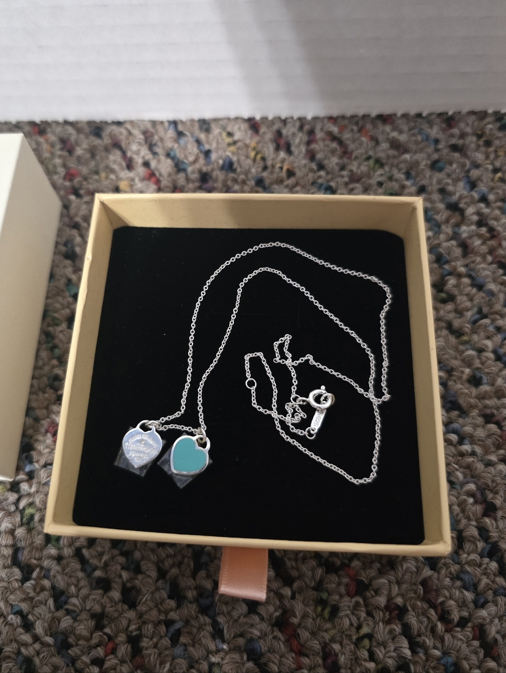 Tiffany & Co. Return To Tiffany's Small Double Heart Tag Pendants Necklace Blue